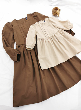 2025韩版春秋装亲子裙日韩范森系泡泡长袖女童装连衣裙母女中长裙