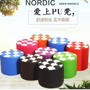 通用进门沙发凳家用棉麻布/PU小直径30/31高17/35/40/45cm墩子