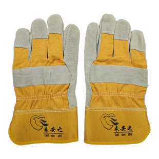 来安之劳保手套黄胶半皮全掌手套焊接隔热阻然防火花飞溅作业手套