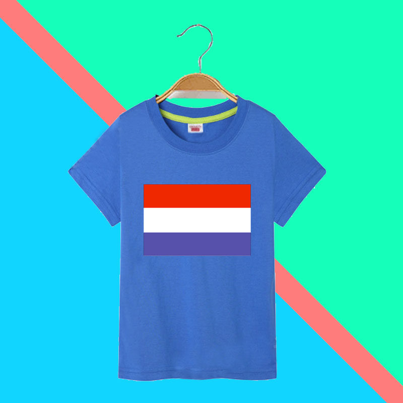 荷兰国旗纯棉T恤男童短袖女儿童中小学生班服运动会比赛球衣少年5