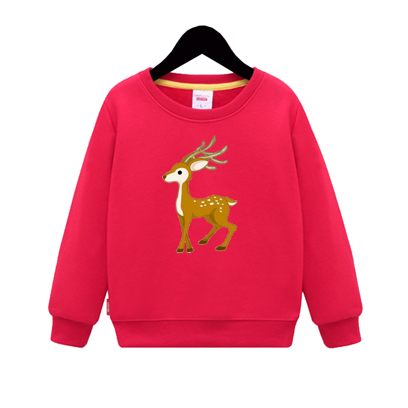 圣诞老人加绒卫衣儿童纯棉卡通小鹿男女小童红色新年衣服春秋冬装