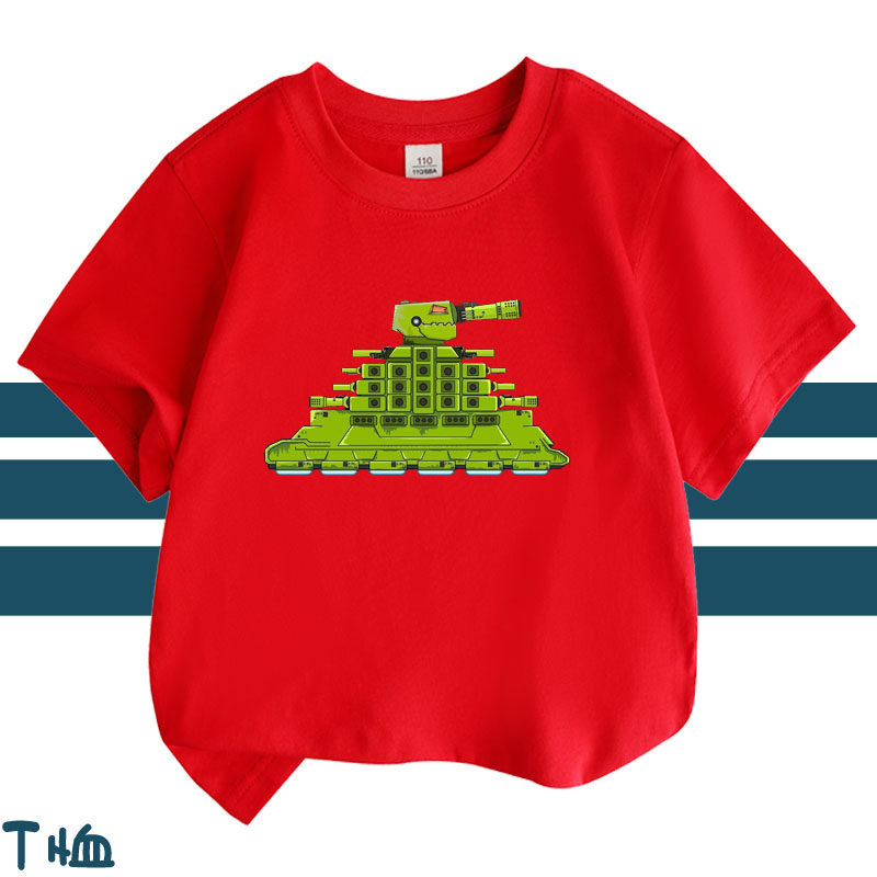 飞机衣服男孩大炮儿童装表演出坦克半截袖汽车亲子短袖t恤坦克8岁