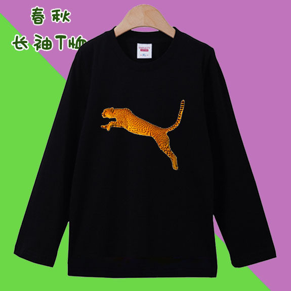 秋季豹子图案t恤黑色儿童2长袖3学生4薄款5宝宝6衣服7男女童装8岁