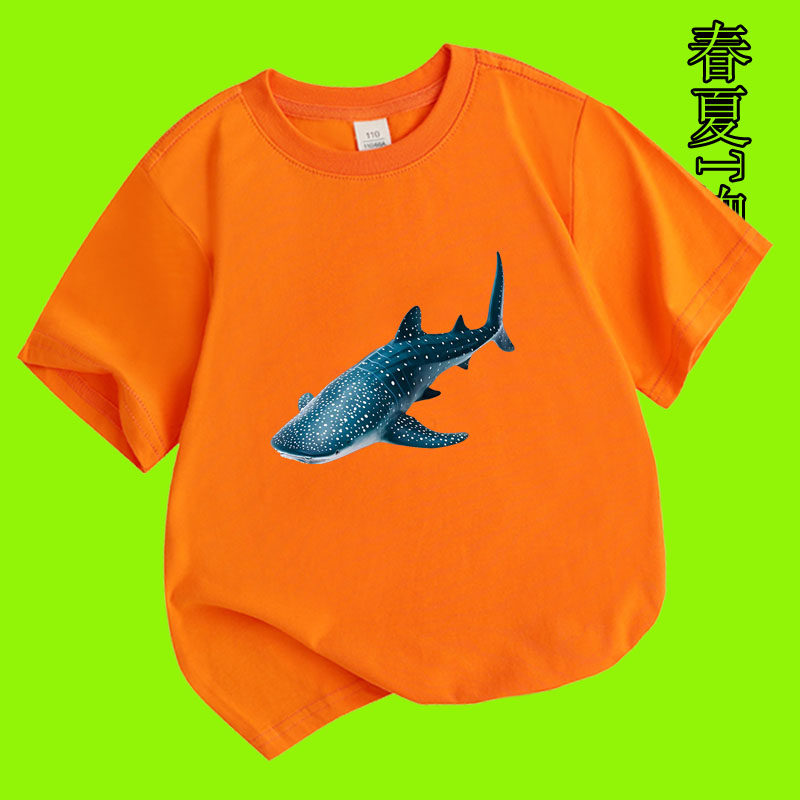 儿童短袖上衣海洋主题衣服鲸鲨鲨鱼男童纯棉T恤男宝半袖夏季童装