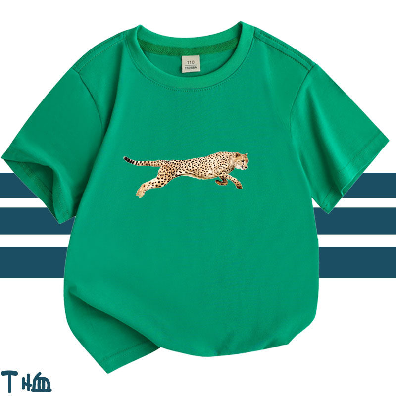 童装男女童纯棉t恤儿童短袖上衣夏季新款女童半袖宝宝T恤豹子衣服