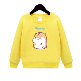 秋冬季加厚黄色卫衣女童儿童中大童装内搭打底衫超厚保暖加绒衣服