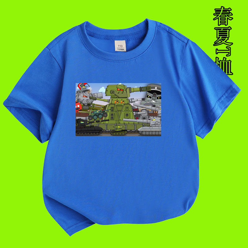 卡通飞机图案儿童装坦克短袖T恤男孩纯棉青少年中大童上衣服567岁