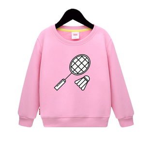 羽毛球图案衣服童装儿童加绒粉色卫衣男孩透气上衣女童学生秋冬季