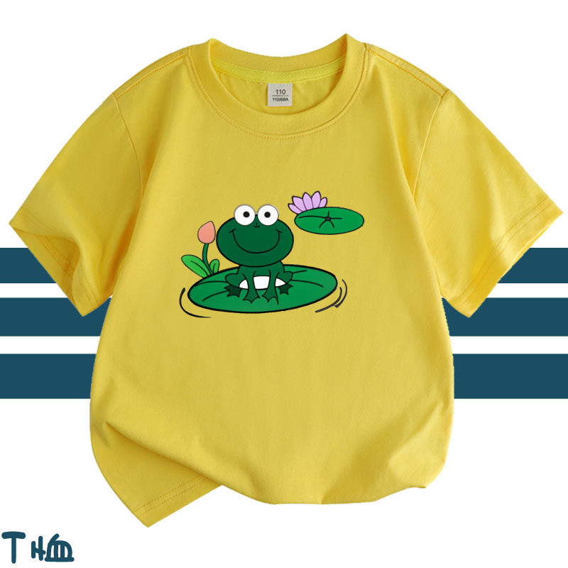 纯棉卡通可爱池塘Frog小蝌蚪小青蛙短袖T恤衫衣服儿童装小男女孩