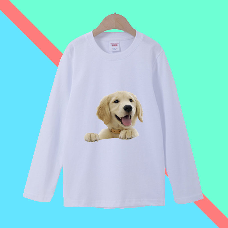 儿童白色t恤可爱 小狗图案长袖男女童班服幼儿园秋季表演运动上衣