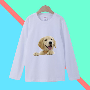 儿童白色t恤可爱 小狗图案长袖男女童班服幼儿园秋季表演运动上衣