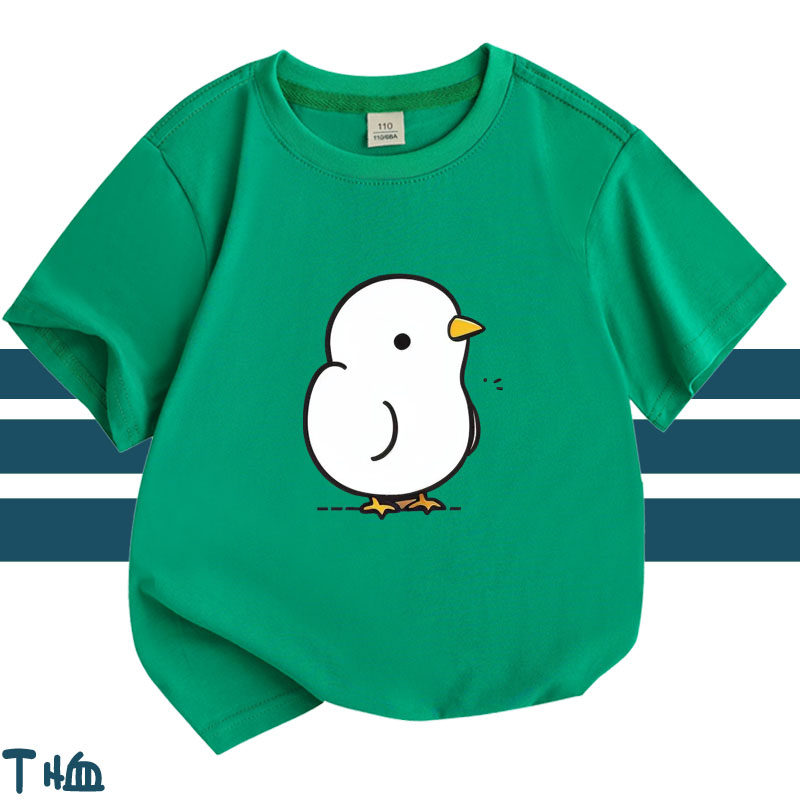 男女童t恤白色短袖纯棉夏装新款可爱卡通小鸡儿童上衣休闲打底衫