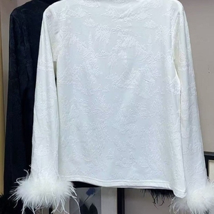 配马甲的打底衫秋冬款新中式国风内搭t恤高领长袖女装鸵鸟毛上衣