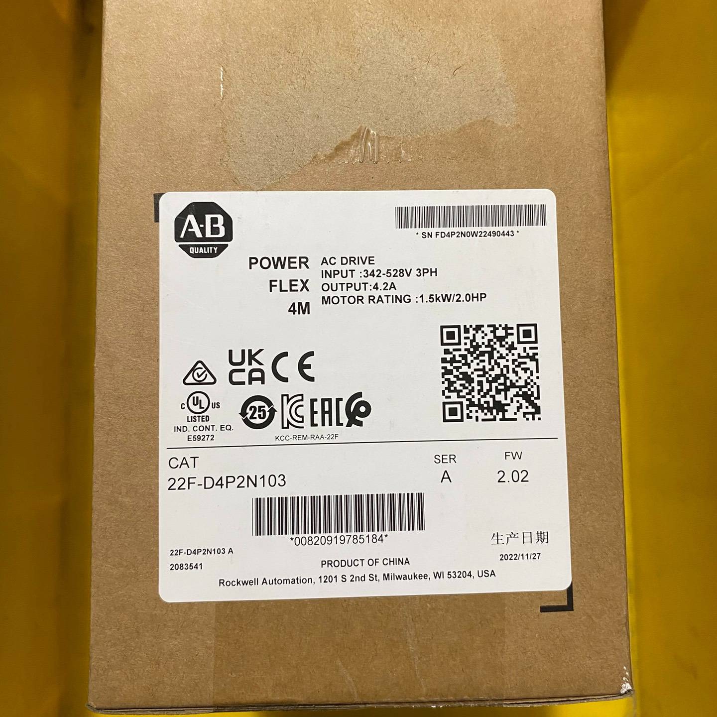 [议价]罗克韦尔变频器，型号22F-D4P2N103，全新