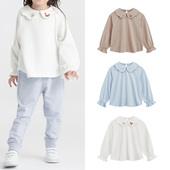 长袖 千家原单童装 春秋棉质上衣甜美领口刺绣花瓣领打底女童白衬衫