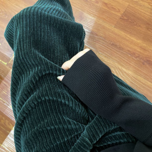 复古墨绿色灯芯绒直筒阔腿裤 休闲裤 女裤 爆款 女 子女秋冬新款 时尚