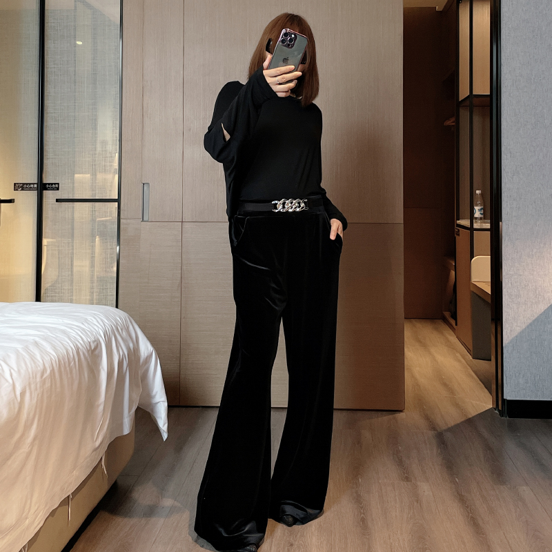 国风丝绒休闲裤女2025春秋新款