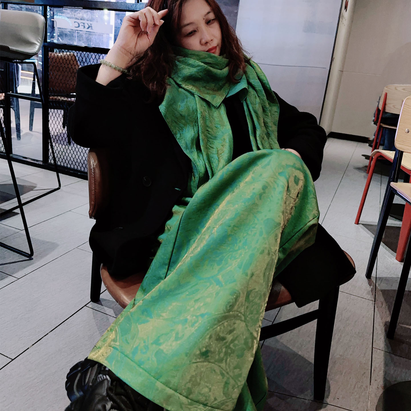 墨绿如诗光泽感过冬加绒裤子女