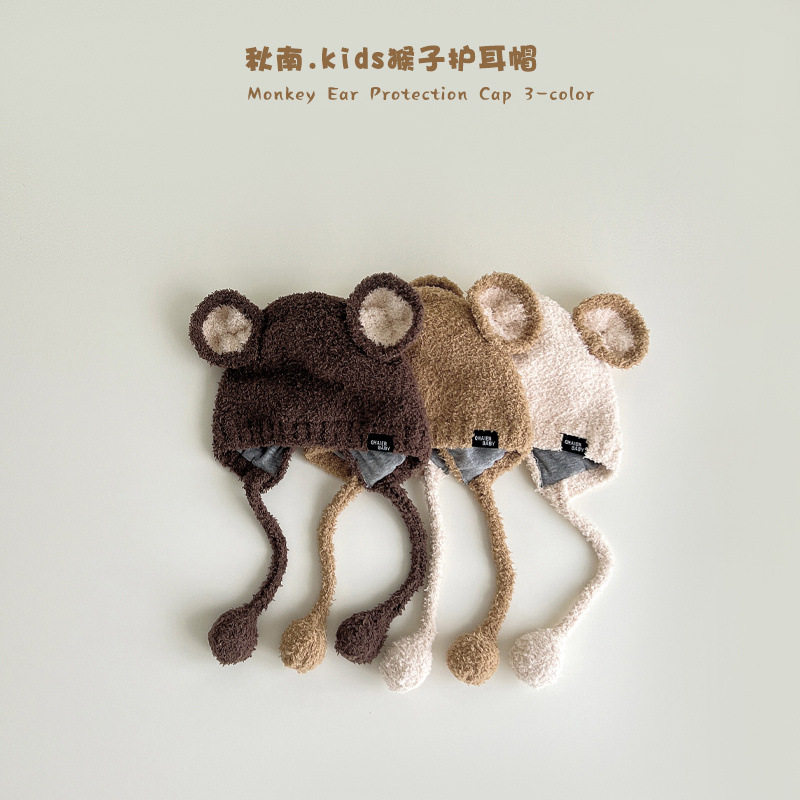 秋南 韩国婴儿帽子秋冬2023可爱超萌ins手工宝宝护耳帽儿童毛线帽