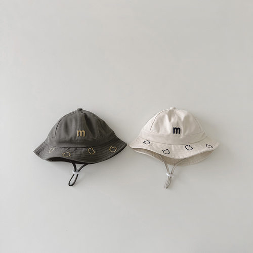 韩国婴儿帽子春秋季新款时尚M标盆帽婴幼儿宝宝遮阳帽儿童渔夫帽