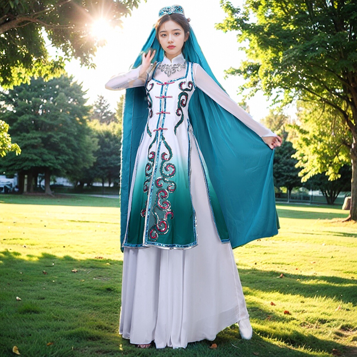 新款回族舞蹈服装新疆舞大摆裙演出服女少数民族风表演服套装成人