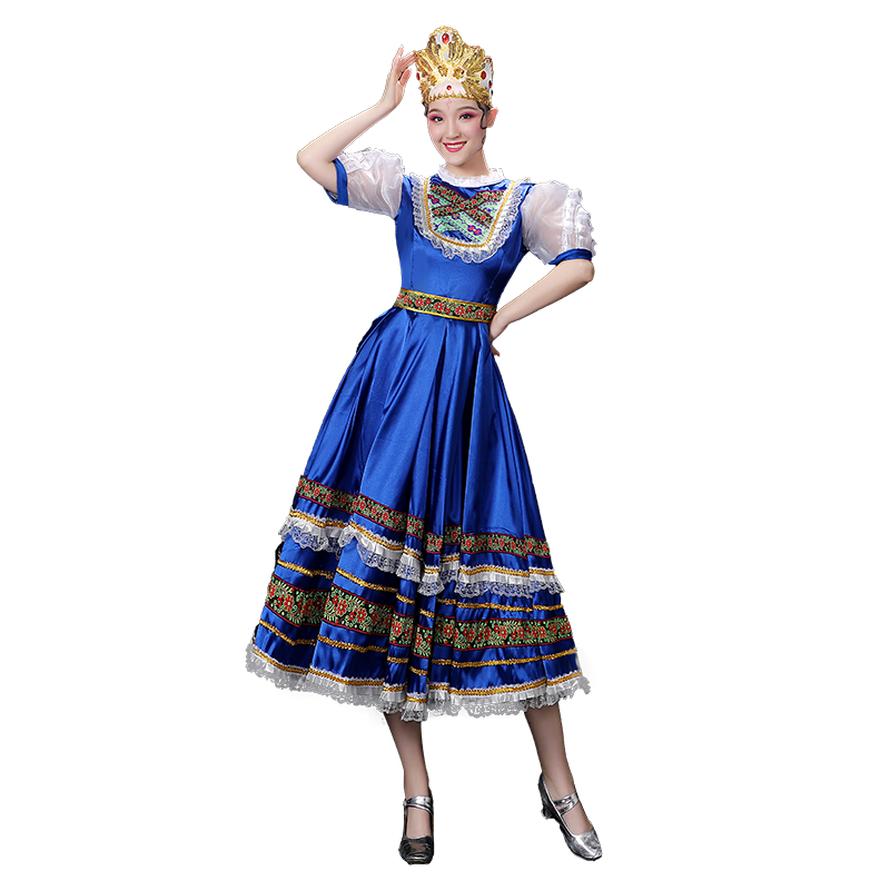 新款俄罗斯民族舞蹈服装女仆装成人宫廷开场舞大摆裙演出服连衣裙