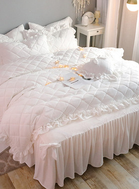 床上四件套少女公主床裙夹棉水晶绒珊瑚绒纯白色加厚法莱绒金貂绒