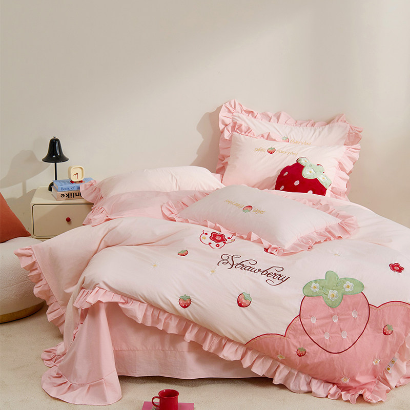 水洗棉四件套韩版花边少女心床品