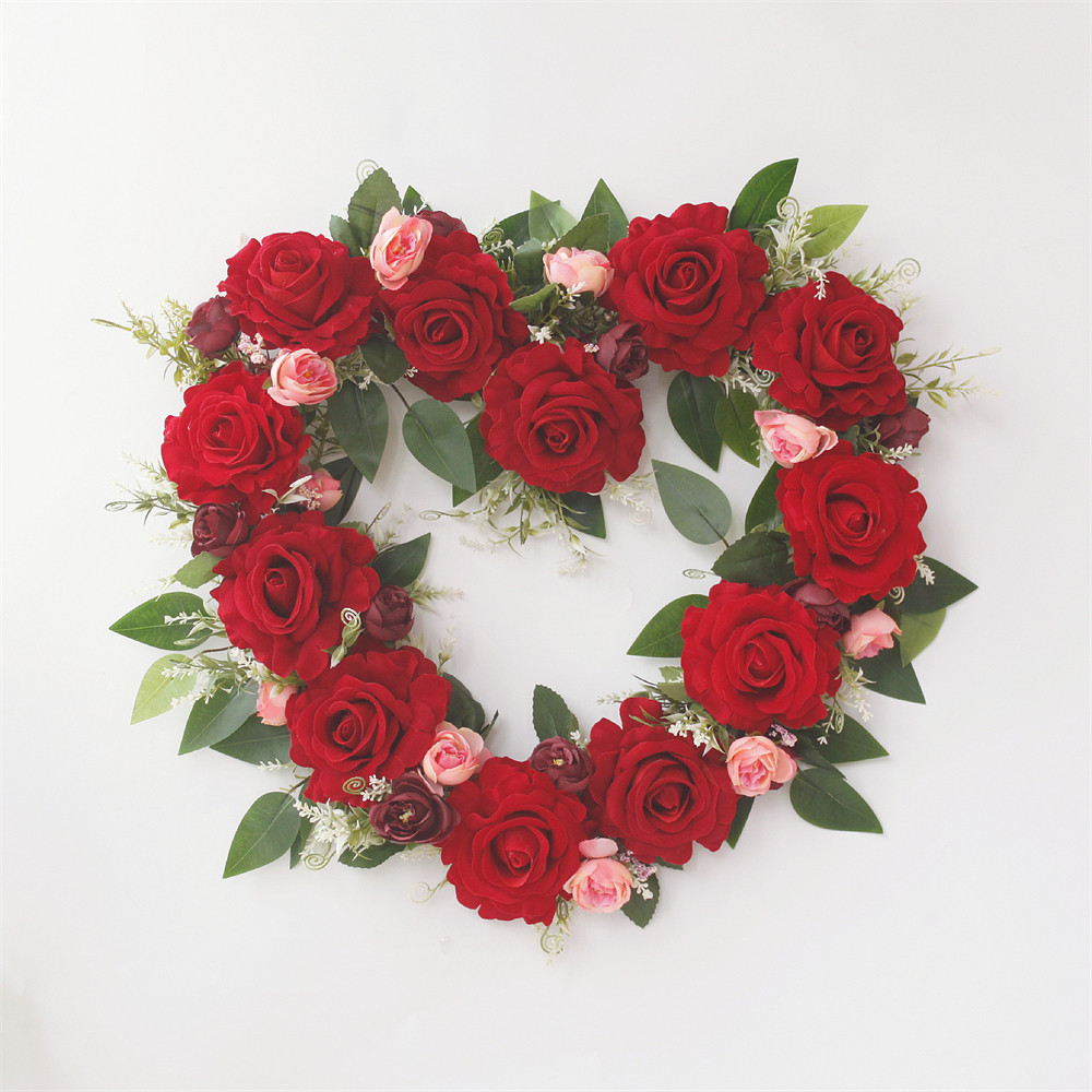 仿真花红玫瑰爱心花环结婚婚礼展台婚庆求婚布置纪念日心形装饰花