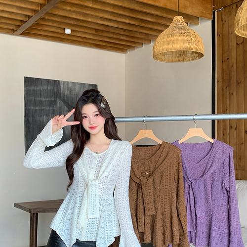 胖小皮2025秋冬新款时尚露思同款蕾丝收腰显瘦遮肉披肩两件套上衣