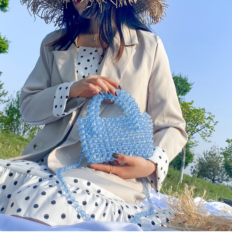 手工编织包彩色珠子diy包包女透明水晶串珠包2026手工珠子手提包