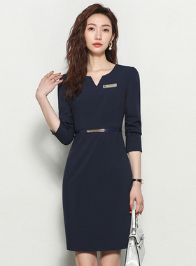 职业连衣裙女夏季主持人正装时尚美容师工装高端气质售楼部工作服