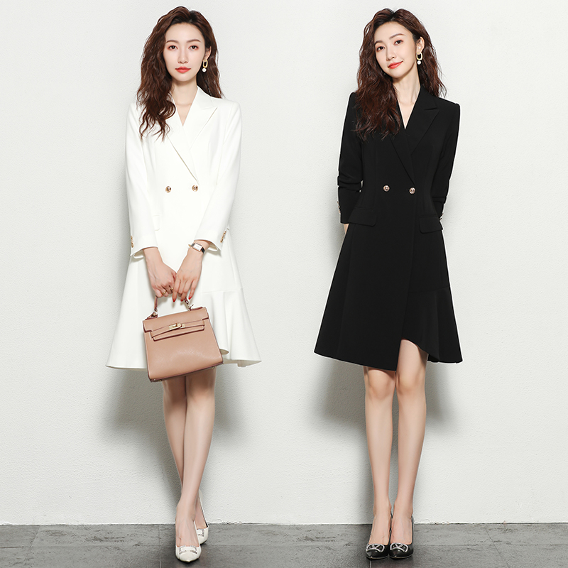职业装气质女神范2023春秋长袖西装连衣裙时尚售楼部OL工作服正装