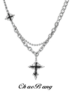 十字花纹钛钢项链男潮流小众百搭不掉色配饰高级感锁骨链轻奢饰品