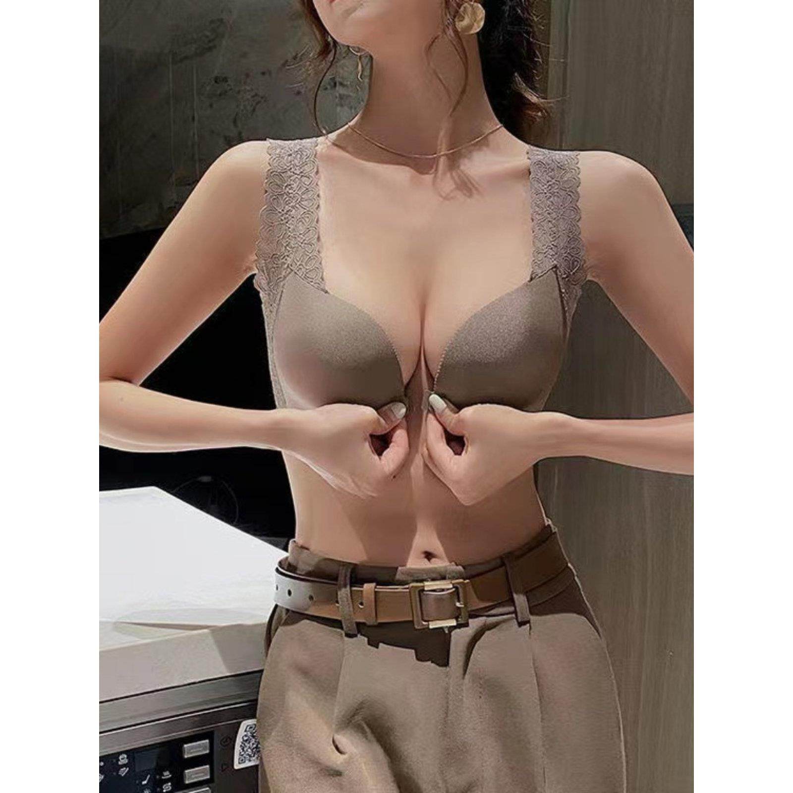 美背文胸无钢圈背心式内衣女前扣小胸聚拢收副乳调整型性感防下垂