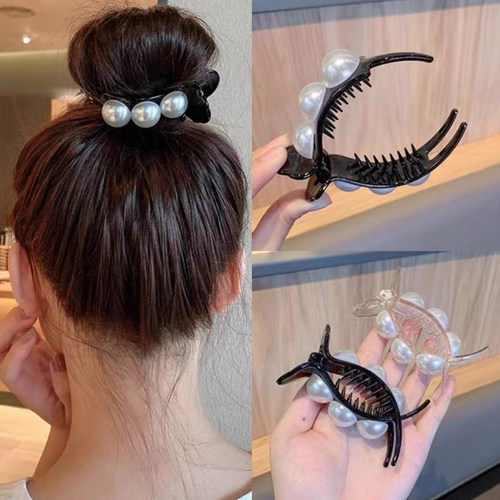发夹后脑勺丸子头抓夹珍珠夹子