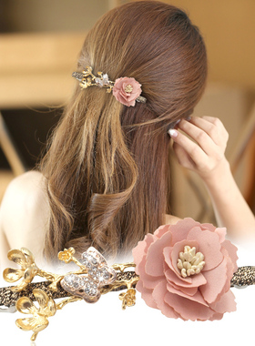 韩版发夹顶夹弹簧夹刘海夹简约一字夹布艺扎发卡子发饰品A0463