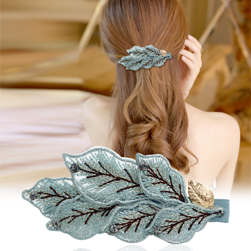 发夹成人刺绣日韩版欧美树叶弹簧夹一字夹子卡子发夹顶夹子发饰品