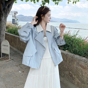 现货 皮拼接短外套女 2C512-P165-控255图片
