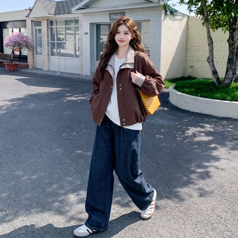 现货格子拼接短外套女2C512-7008-P165-K258,女装短外套,昱喆服饰