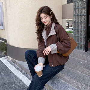 现货 格子拼接短外套女 2C512-7008-P165-K258，女装短外套，昱喆服饰