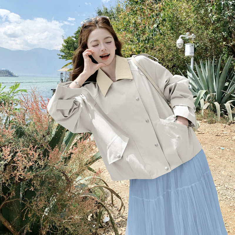 现货皮拼接短外套女2C512-7035-P165-控255,女装短外套,昱喆服饰