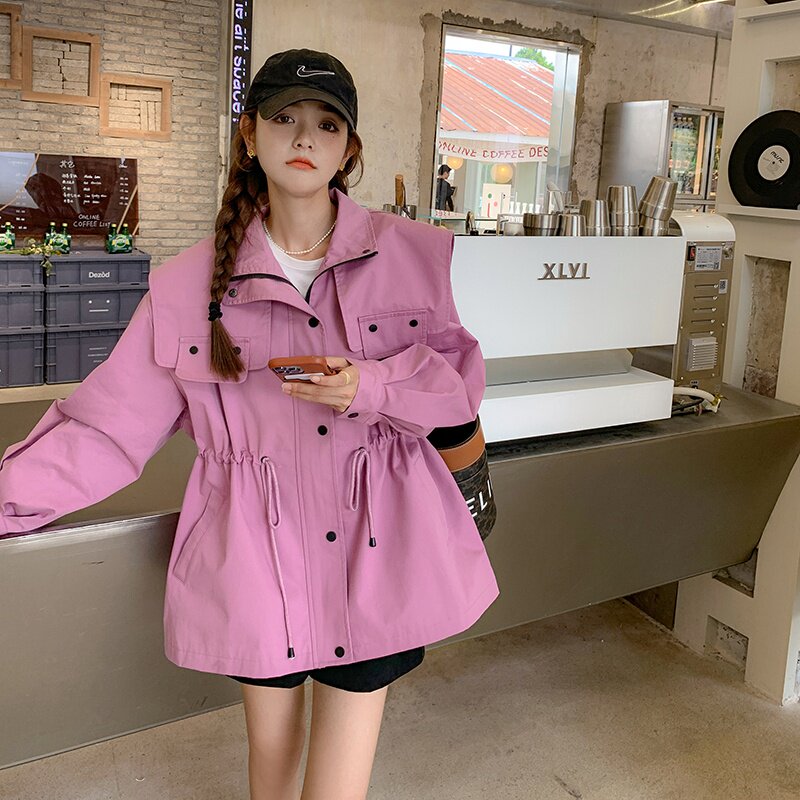 196现货短风衣外套女A105粉色P145控198,女装风衣,昱喆服饰