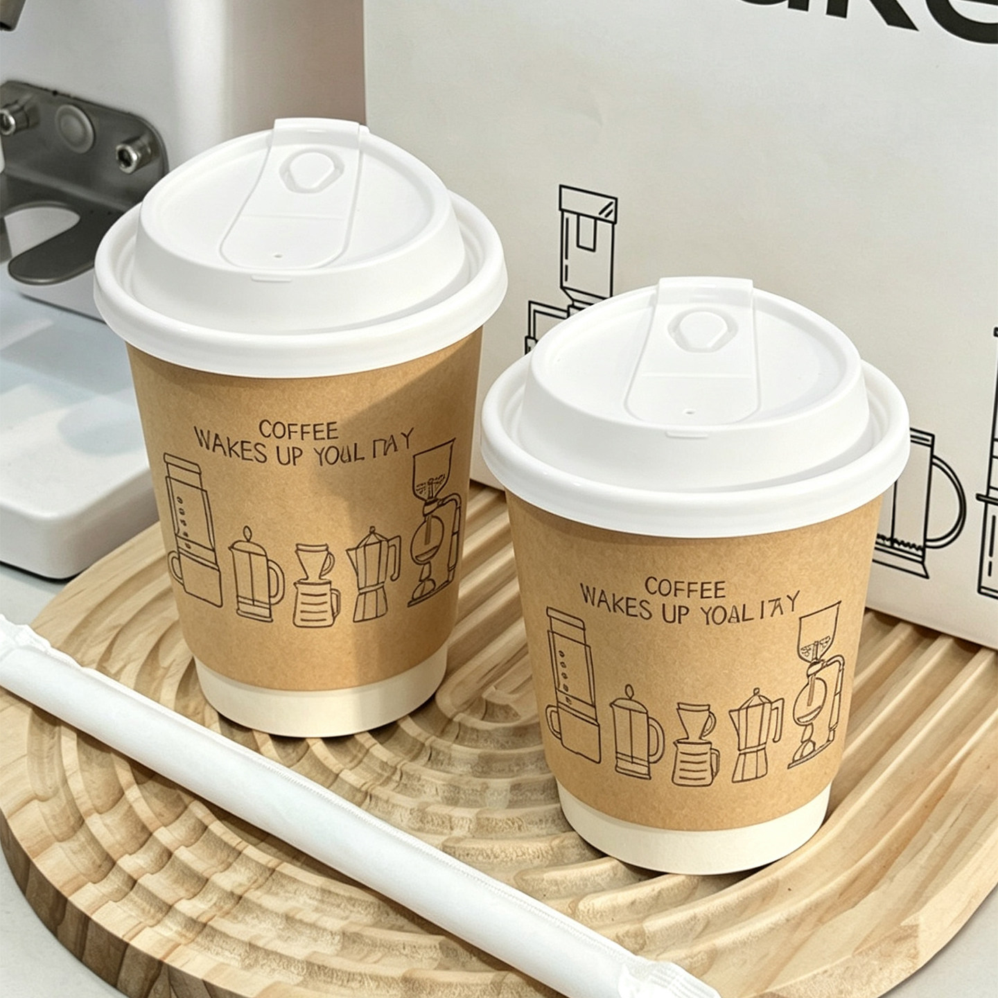一次性牛皮咖啡馆纸杯双层加厚热饮保温杯便携外带打包商用食品级图片