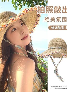 新款法式大帽檐百搭草帽女士海边