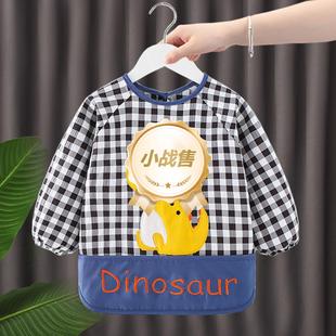 乔治的恐龙 格子 儿童男女童春秋冬防水罩衣宝宝幼儿园饭衣反穿衣