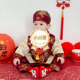 25春季新中式抓周礼服男宝婴儿童百天生日宴礼服宝宝唐装周岁冠衣