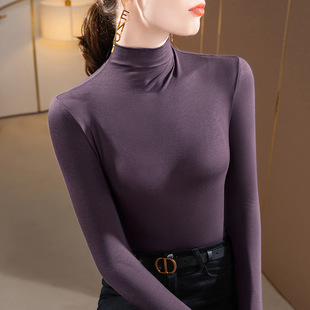 半高领女秋冬新款莫代尔长袖拉丁舞上衣加绒保暖摩登交谊舞蹈服装