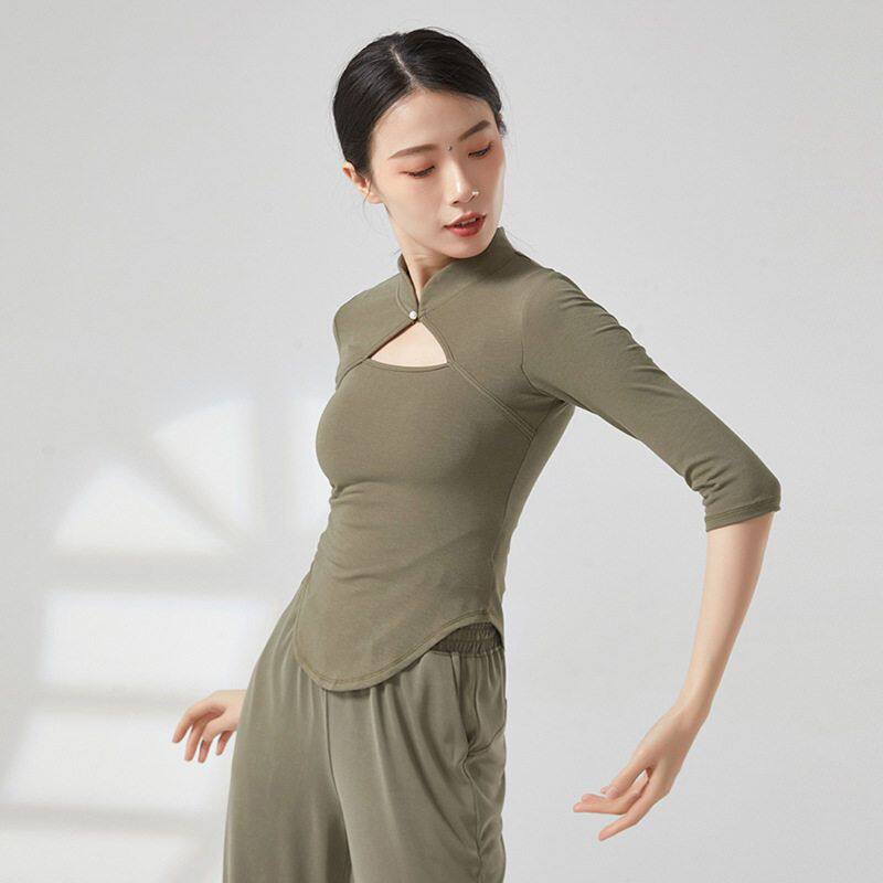 古典舞舞蹈服装女时尚镂空旗袍领