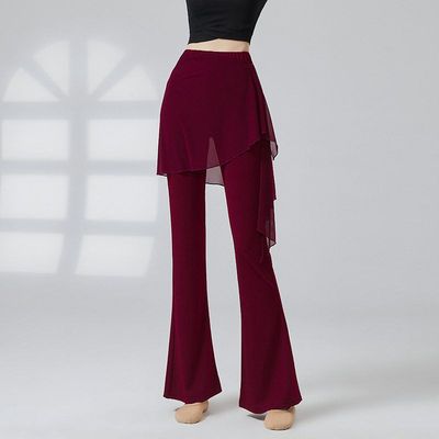 拉丁舞蹈裤微喇叭裤女现代舞遮臀假两件裙裤古典舞练功服形体裤子